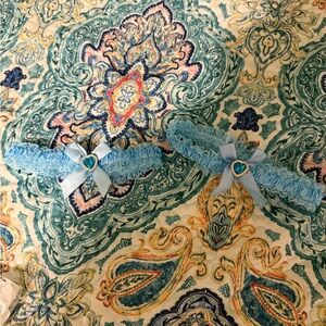 Blue Lace Garter Set with Heart Charm